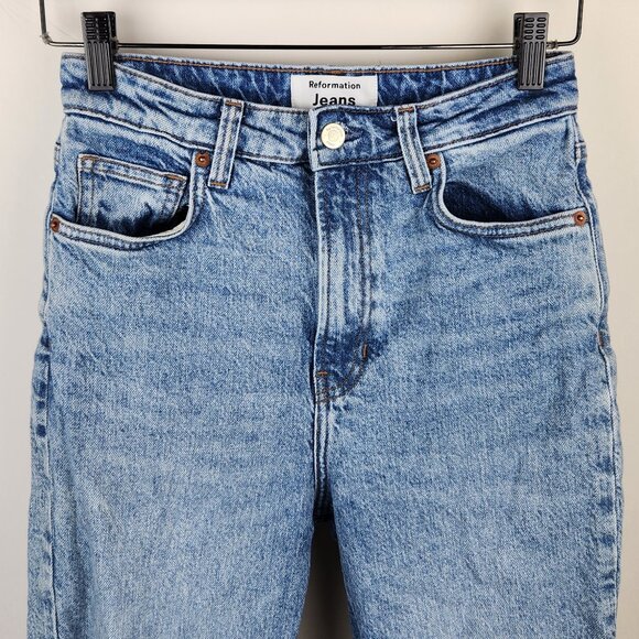 Reformation Liza Ultra High Rise Straight Jeans Raw Hems in Malta sz 26 - Picture 3 of 8